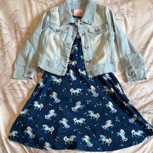 Squeeze Blue Unicorn Dress with Denim Jacket size 4-5